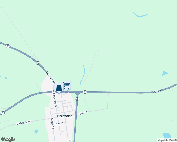 map of restaurants, bars, coffee shops, grocery stores, and more near 9986 Mississippi 8 in Holcomb