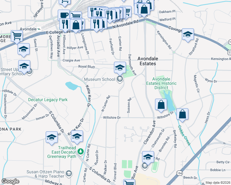 map of restaurants, bars, coffee shops, grocery stores, and more near 953 Forrest Boulevard in Decatur