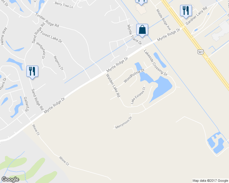 map of restaurants, bars, coffee shops, grocery stores, and more near 224 Walden Lake Road in Conway