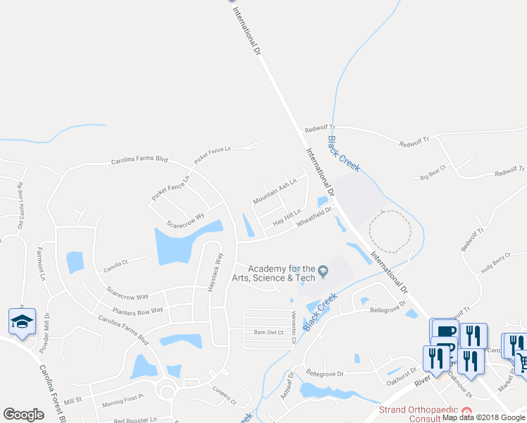 map of restaurants, bars, coffee shops, grocery stores, and more near 405 Black Smith Lane in Myrtle Beach