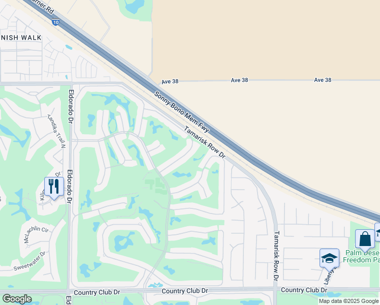 map of restaurants, bars, coffee shops, grocery stores, and more near 38592 Nasturtium Way in Palm Desert
