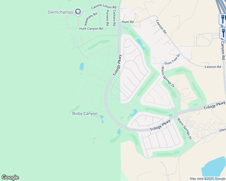 map of restaurants, bars, coffee shops, grocery stores, and more near 24182 Watercress Drive in Corona