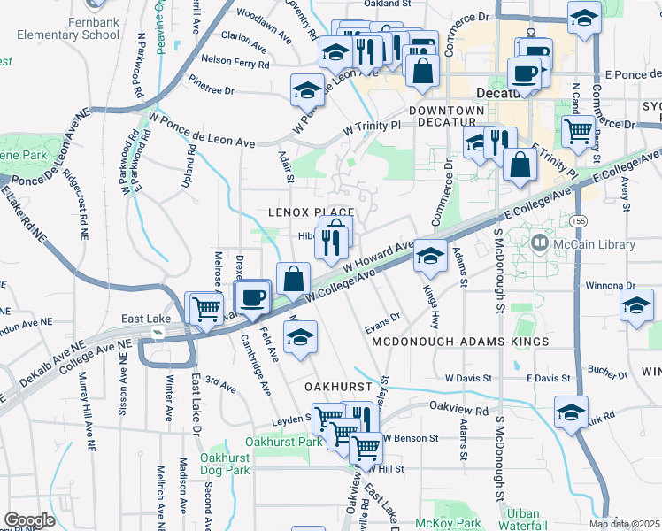 map of restaurants, bars, coffee shops, grocery stores, and more near 537 West Howard Avenue in Decatur