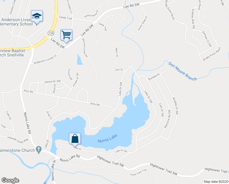 map of restaurants, bars, coffee shops, grocery stores, and more near 4400 Milton Trail Southwest in Snellville