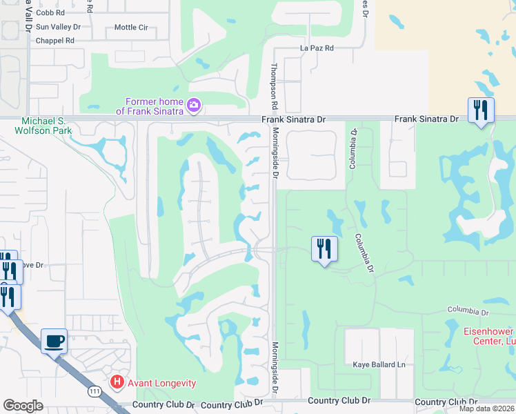 map of restaurants, bars, coffee shops, grocery stores, and more near 11 Sussex Court in Rancho Mirage