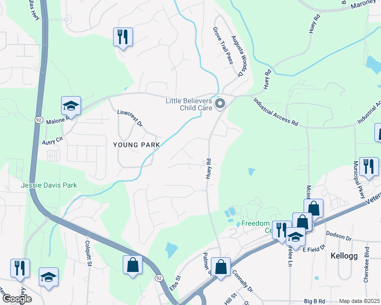map of restaurants, bars, coffee shops, grocery stores, and more near 1460 Wynsong Court in Douglasville
