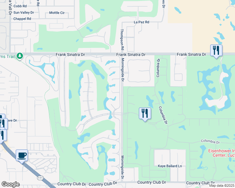 map of restaurants, bars, coffee shops, grocery stores, and more near 12 Sussex Court in Rancho Mirage