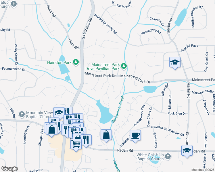 map of restaurants, bars, coffee shops, grocery stores, and more near 936 Mainstreet Lake Drive in Stone Mountain