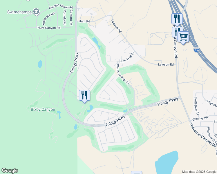 map of restaurants, bars, coffee shops, grocery stores, and more near 24216 Whitetail Drive in Corona