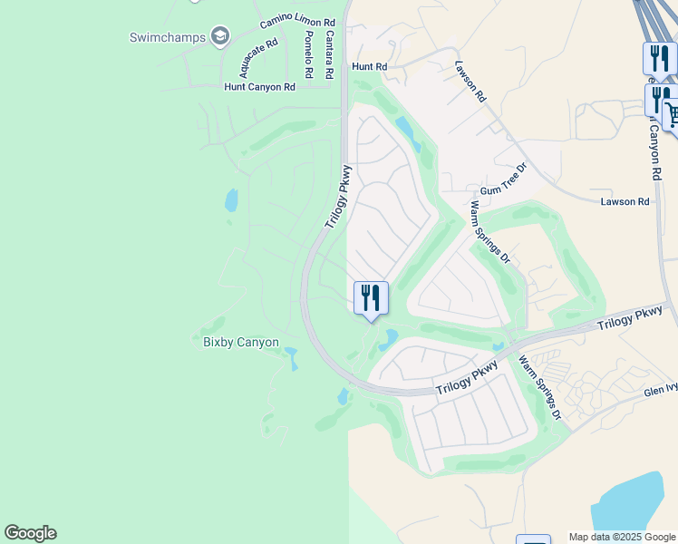 map of restaurants, bars, coffee shops, grocery stores, and more near 9104 Larkspur Drive in Corona