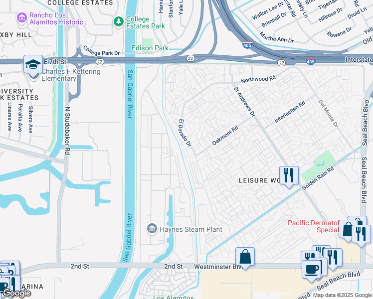 map of restaurants, bars, coffee shops, grocery stores, and more near 13361 El Dorado Drive in Seal Beach