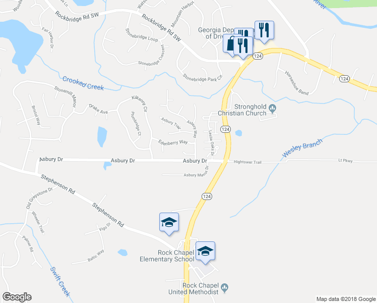 map of restaurants, bars, coffee shops, grocery stores, and more near 7534 Clear Creek Approach in Lithonia