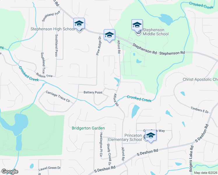 map of restaurants, bars, coffee shops, grocery stores, and more near 6572 Carriage Lane in Stone Mountain