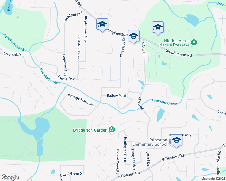 map of restaurants, bars, coffee shops, grocery stores, and more near 944 Pine Ridge Drive in Stone Mountain