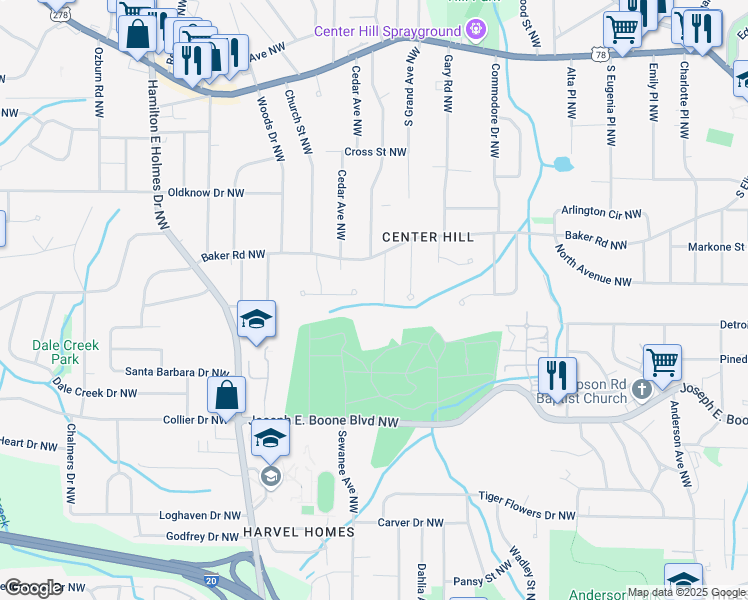 map of restaurants, bars, coffee shops, grocery stores, and more near 462 Center Hill Avenue Northwest in Atlanta