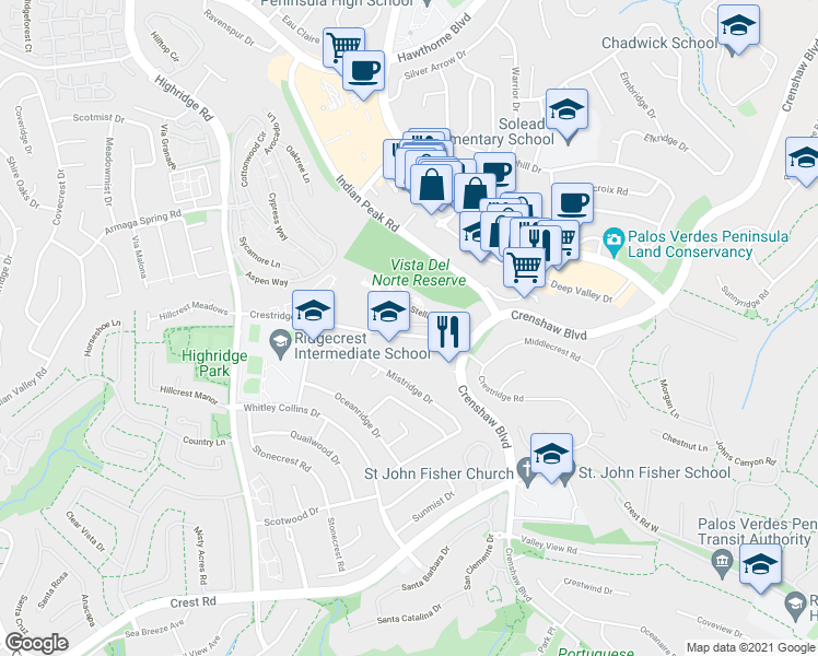 map of restaurants, bars, coffee shops, grocery stores, and more near 1006 Estrella Del Mar in Palos Verdes Peninsula