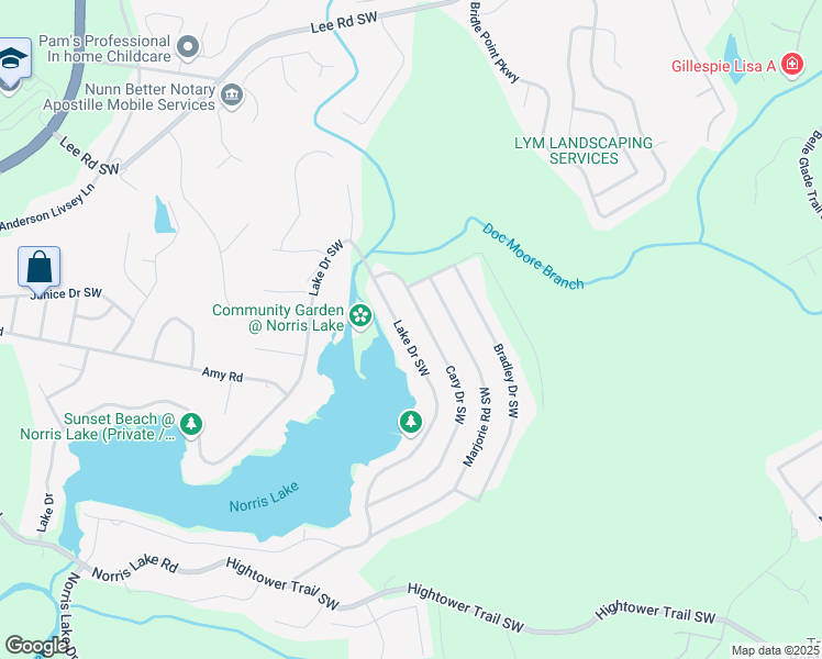 map of restaurants, bars, coffee shops, grocery stores, and more near 8805 Lake Drive Southwest in Snellville