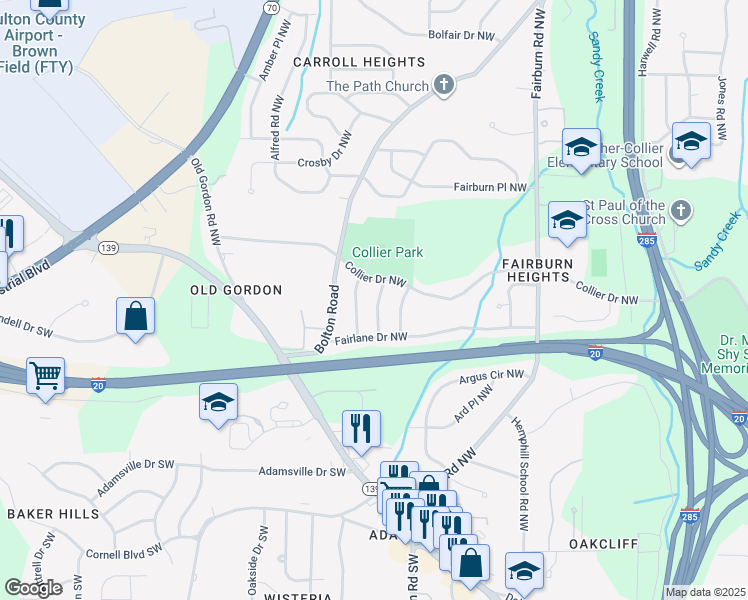 map of restaurants, bars, coffee shops, grocery stores, and more near 462 Fedora Way Northwest in Atlanta