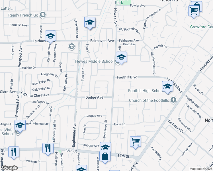 map of restaurants, bars, coffee shops, grocery stores, and more near 13371 Winthrope Street in Santa Ana