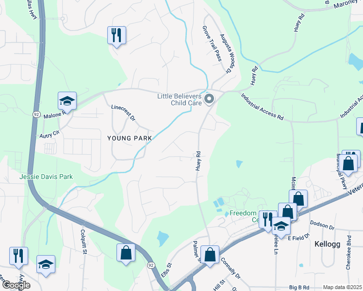 map of restaurants, bars, coffee shops, grocery stores, and more near 1460 Wynsong Court in Douglasville