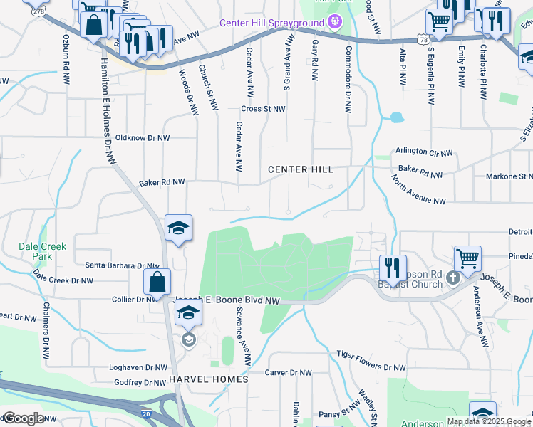 map of restaurants, bars, coffee shops, grocery stores, and more near 462 Center Hill Avenue Northwest in Atlanta