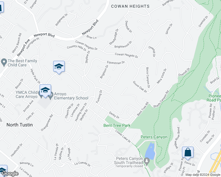 map of restaurants, bars, coffee shops, grocery stores, and more near 1682 Kimberwick Drive in Santa Ana