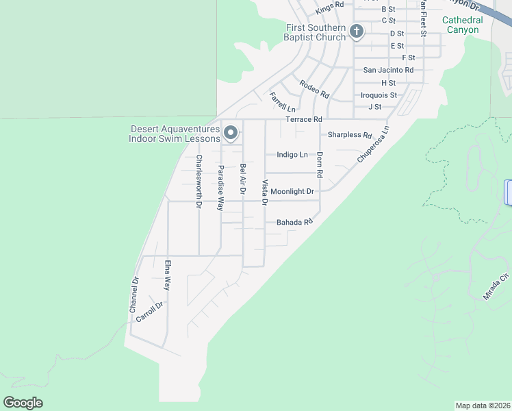 map of restaurants, bars, coffee shops, grocery stores, and more near 68277 Grandview Avenue in Cathedral City