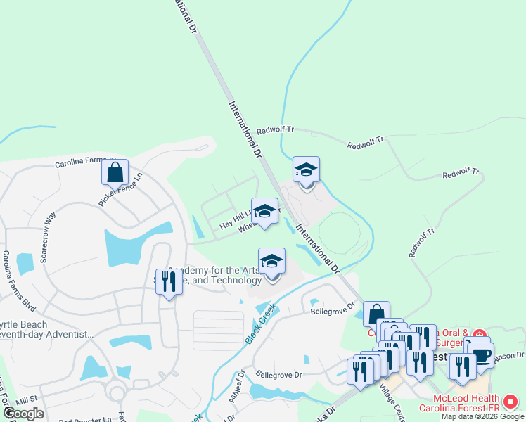 map of restaurants, bars, coffee shops, grocery stores, and more near 550 Hay Hill Lane in Myrtle Beach