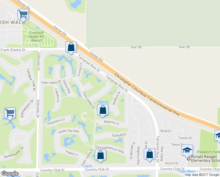 map of restaurants, bars, coffee shops, grocery stores, and more near 38592 Nasturtium Way in Palm Desert