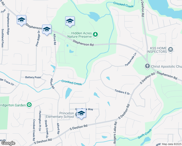 map of restaurants, bars, coffee shops, grocery stores, and more near 1047 Timbervale Lane in Lithonia