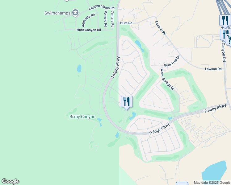 map of restaurants, bars, coffee shops, grocery stores, and more near 9099 Larkspur Drive in Corona