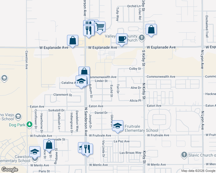 map of restaurants, bars, coffee shops, grocery stores, and more near 2998 Elder Way in Hemet