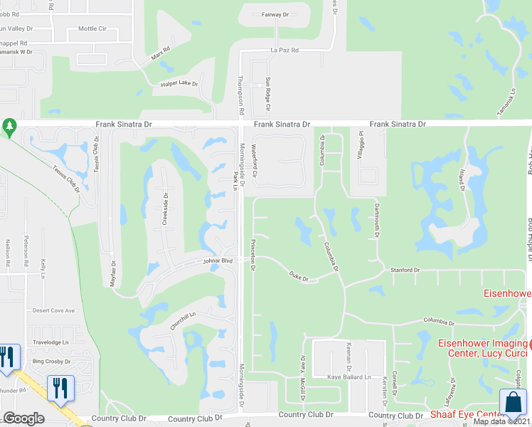 map of restaurants, bars, coffee shops, grocery stores, and more near 8 Temple Court in Rancho Mirage