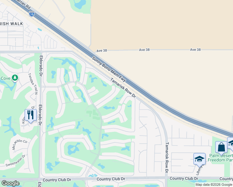 map of restaurants, bars, coffee shops, grocery stores, and more near 38592 Nasturtium Way in Palm Desert