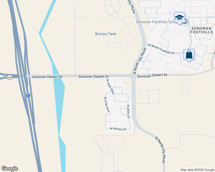 map of restaurants, bars, coffee shops, grocery stores, and more near 31230 North 26th Glen in Phoenix