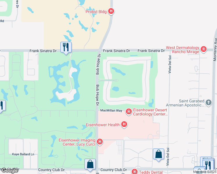 map of restaurants, bars, coffee shops, grocery stores, and more near 232 North Kavenish Drive in Rancho Mirage