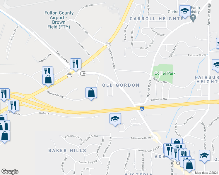 map of restaurants, bars, coffee shops, grocery stores, and more near 3804 Martin Luther King Junior Drive Southwest in Atlanta