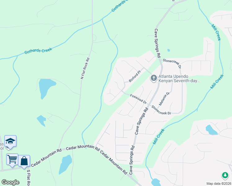 map of restaurants, bars, coffee shops, grocery stores, and more near 1411 Waterton Trail in Douglasville