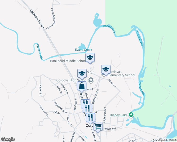 map of restaurants, bars, coffee shops, grocery stores, and more near in Cordova