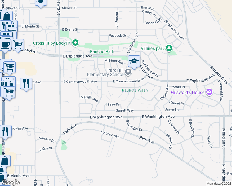 map of restaurants, bars, coffee shops, grocery stores, and more near 994 Virginia Lee Court in San Jacinto