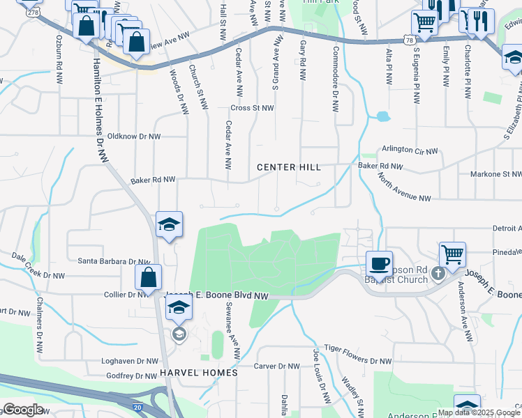 map of restaurants, bars, coffee shops, grocery stores, and more near 465 Center Hill Avenue Northwest in Atlanta