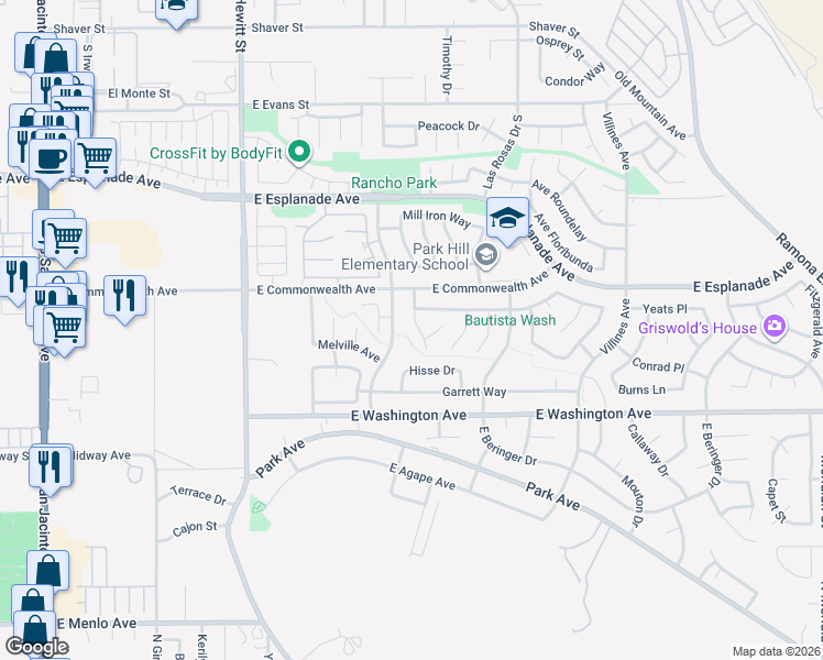 map of restaurants, bars, coffee shops, grocery stores, and more near 1896 Cascadian Way in San Jacinto
