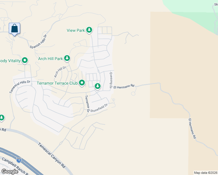 map of restaurants, bars, coffee shops, grocery stores, and more near 24231 Evesong Drive in Corona