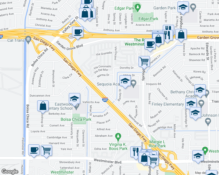 map of restaurants, bars, coffee shops, grocery stores, and more near 5582 Walter Circle in Westminster