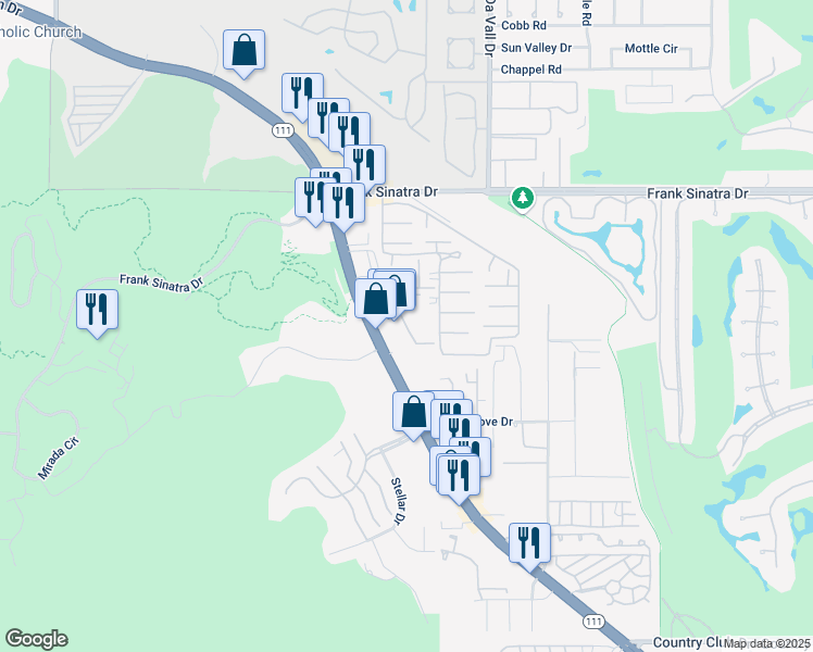 map of restaurants, bars, coffee shops, grocery stores, and more near Braemar Drive in Rancho Mirage