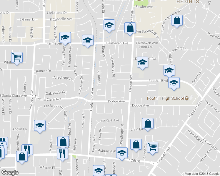 map of restaurants, bars, coffee shops, grocery stores, and more near 13361 Sandhurst Place in Santa Ana