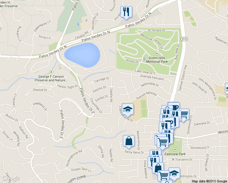 map of restaurants, bars, coffee shops, grocery stores, and more near 27658 Saddle Rd in Palos Verdes Peninsula