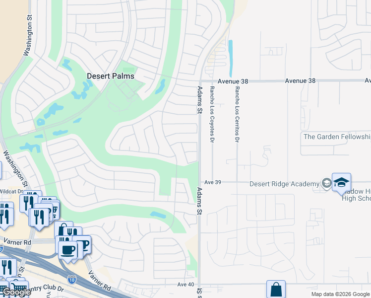 map of restaurants, bars, coffee shops, grocery stores, and more near 78944 Quiet Springs Drive in Palm Desert