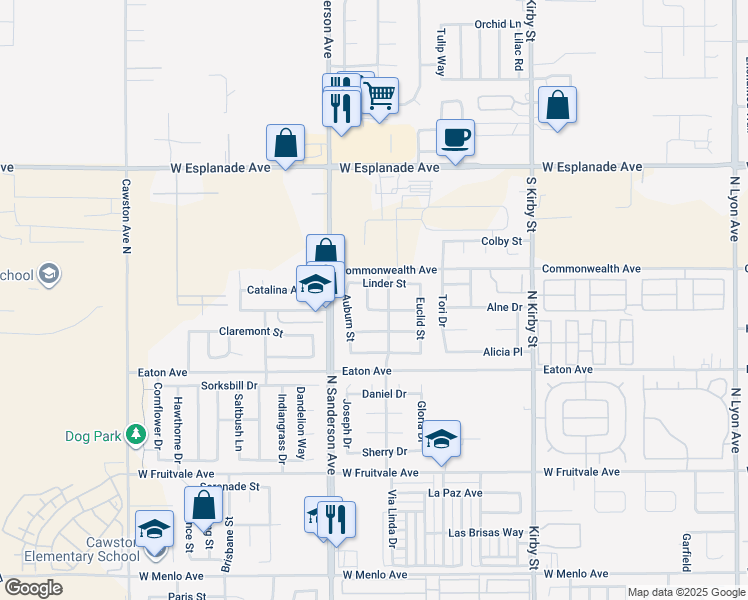 map of restaurants, bars, coffee shops, grocery stores, and more near 1256 Yucca Lane in Hemet