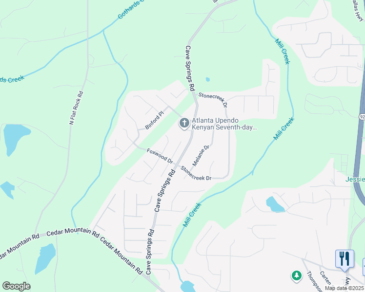 map of restaurants, bars, coffee shops, grocery stores, and more near 1472 Cain Court in Douglasville